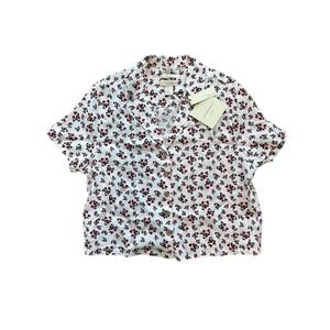 NWT Cynthia Rowley Linen floral rose white button down blouse L